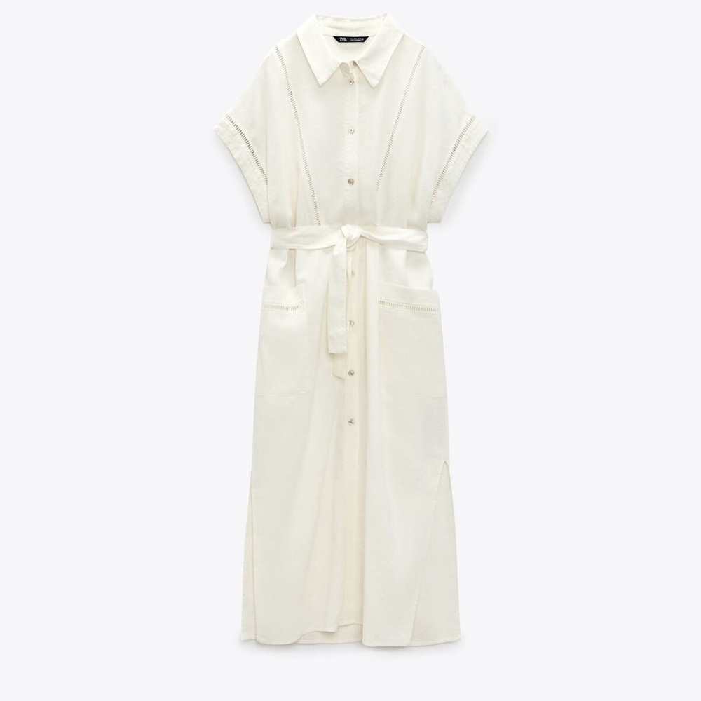 Zara white linen dress size xs new with tags